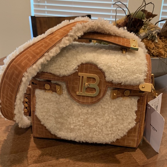 Balamain B-Buzz 23 Shearling Panel Tote Bag - Picture 3 of 16